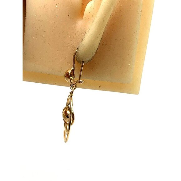 Hoops Earrings 14k Yellow Gold Concentric Circles Women's Dangle 21mm Es… - Picture 8 of 13